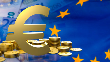 eu symbol and gold coins for business concept 3d rendering