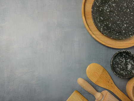 kitchen equipment flat lay image for food conceptの写真素材