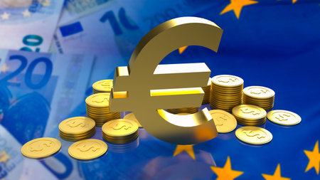 eu symbol and gold coins for business concept 3d rendering