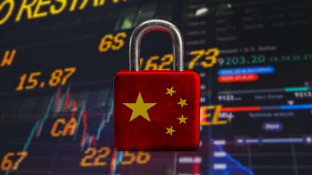 Chinese flag on lock for business concept 3d renderingの写真素材