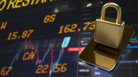 golden lock on smartphone for security technology concept 3d renderingの写真素材