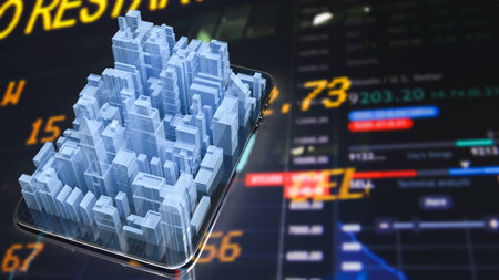 city on smartphone for business concept 3d renderingの写真素材