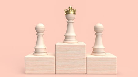 The wood chess and gold crown for business concept 3d rendering