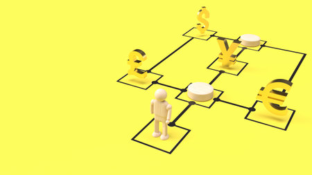 wood figure and money symbol chart for business concept 3d rendering
