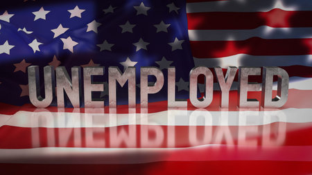 unemployed on America flag for business concept 3d renderingの写真素材