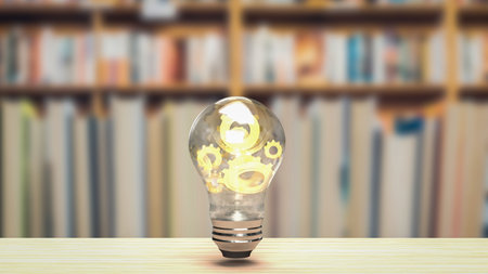 gold gear in lightbulb for education or creative concept 3d renderingの写真素材