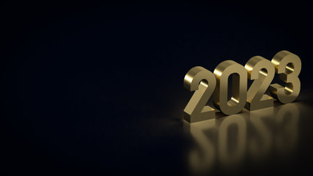 gold number 2023 in black background  3d renderingの写真素材