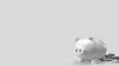 white piggy bank and coins on clear background  3d renderingの写真素材