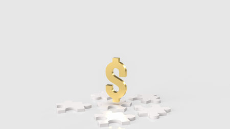 white jigsaw and gold dollar symbol for abstract or business concept  3d renderingの写真素材