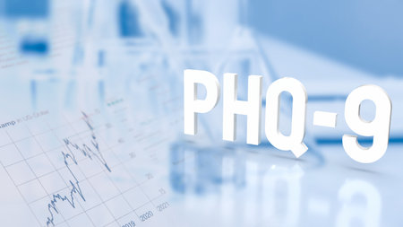 phq 9 or patient health questionnaire 9 for medical or sci concept 3d renderingの写真素材