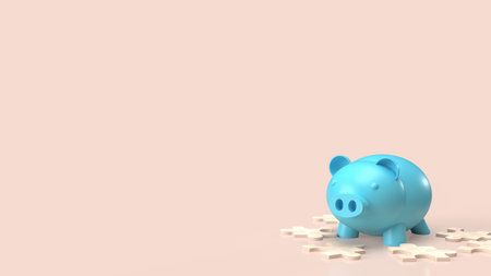 white jigsaw and piggy bank for abstract or business concept  3d renderingの写真素材