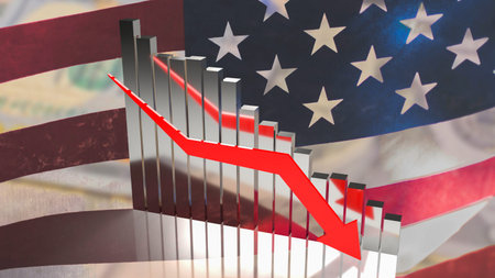Business chart arrow down on America flag background  3d rendering