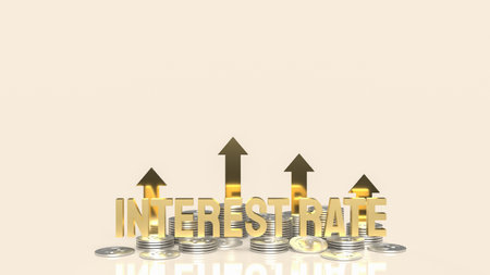 gold text  interest rate and coins for business concept 3d renderingの写真素材