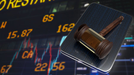 hammer law on tablet for digital concept 3d rendering