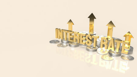 gold text  interest rate and coins for business concept 3d rendering