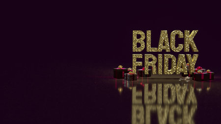 gold Black Friday and gift box on black background 3d renderingの写真素材