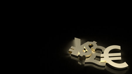 The gold money symbol on black background 3d renderingの写真素材