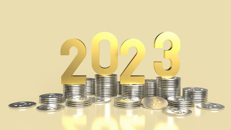 2023 gold and coins for business concept 3d rendering