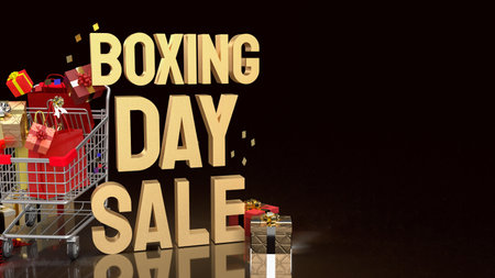 gift box  and gold text Boxing Day for shopping concept 3d renderingの写真素材
