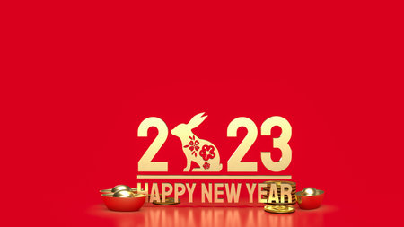 2023 gold for year of the rabbit 3d renderingの写真素材