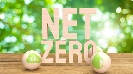 wood text net zero for eco or carbon free concept 3d renderingの写真素材