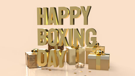 gift box  and gold text Boxing Day for shopping concept 3d rendering