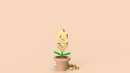 Gold dollar symbol tree for business concept 3d renderingの写真素材