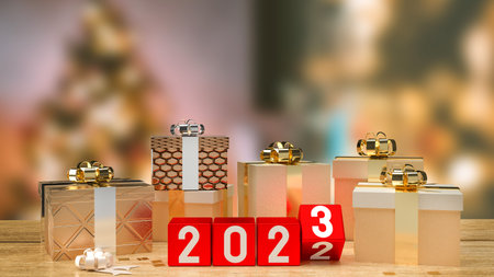 2023 number on red cube for new year or business concept 3d rendering