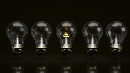 light bulb on black background for idea concept 3d renderingの写真素材