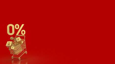 gold zero percent on shopping cart  for promotion concept 3d renderingの写真素材