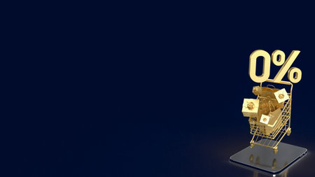 gold zero percent on shopping cart  for promotion concept 3d renderingの写真素材