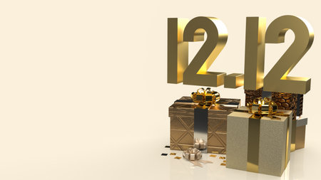 gold 12.12 and gift box on gold background for shopping day or promotion marketing 3d renderingの写真素材