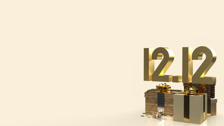 gold 12.12 and gift box on gold background for shopping day or promotion marketing 3d renderingの写真素材