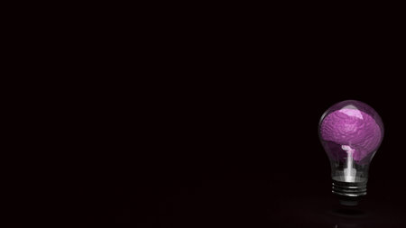 lightbulb brain on black background  3d rendering