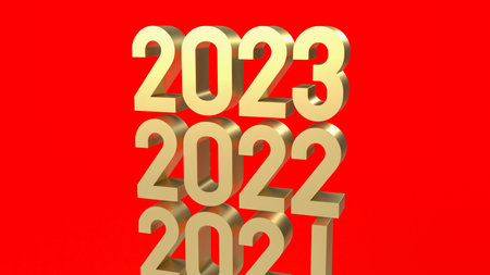 gold number 2023 on red background  3d renderingの写真素材