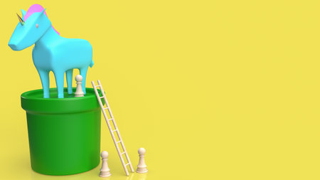 unicorn on plant on yellow background  for business concept 3d renderingの写真素材