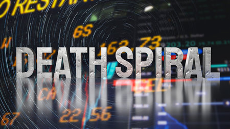 death spiral  metal text on business background  3d rendering