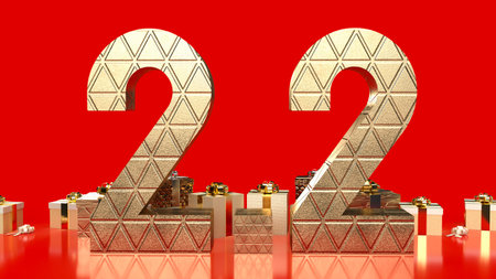 gold number 2.2 on red background  for sale or promotion concept 3d rendering