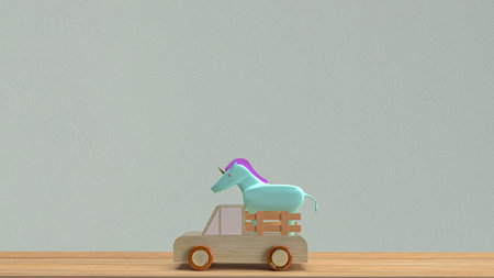 unicorn on wood van truck for business concept 3d rendering