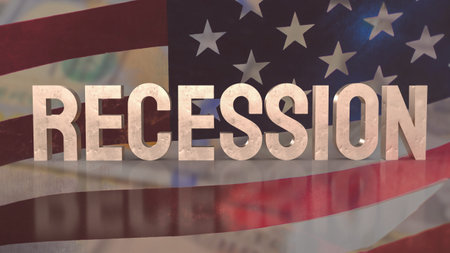 recession text on Usa flag for business concept 3d rendering