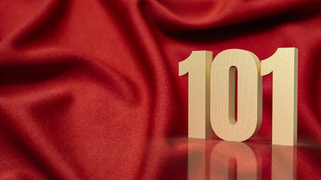 The gold number 101 on red silk for business conceptの写真素材