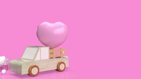 The gift box and wood truck for valentine concept 3d renderingの写真素材
