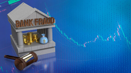 text bank fraud and bank building icon on chart background for business or saving concept 3d renderingの写真素材