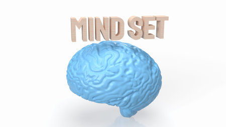 The blue brain and mindset wood text 3d renderingの写真素材