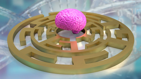 pink brain in maze for business or sci concept 3d renderingの写真素材