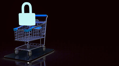 master key in shopping cart for security or saving shopping on line 3d renderingの写真素材