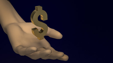gold dollar symbol on hand for business concept 3d rendering