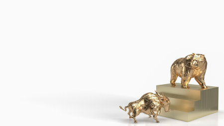gold bull and bear on stairs for business concept 3d renderingの写真素材