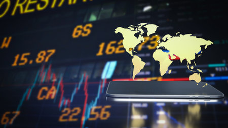The gold world map on tablet for business concept 3d rendering