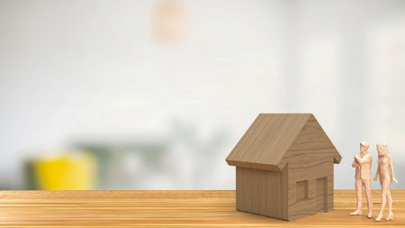 home wood and figure for property or saving concept 3d renderingの写真素材